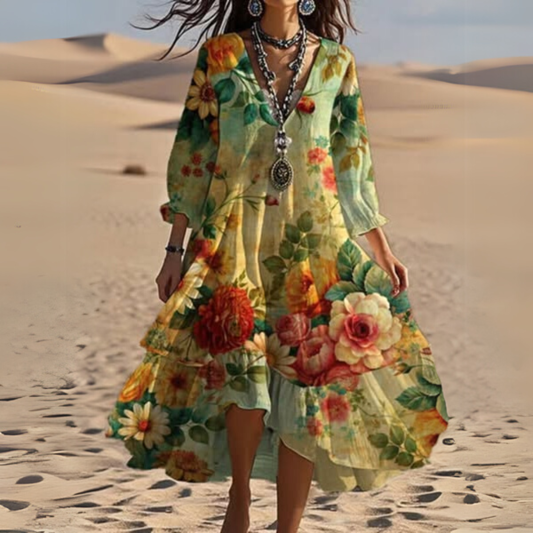 Belora™ | Robe midi à col V imprimée