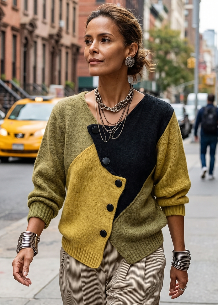 Azélie™ | Gilet en Maille à Blocs de Couleurs