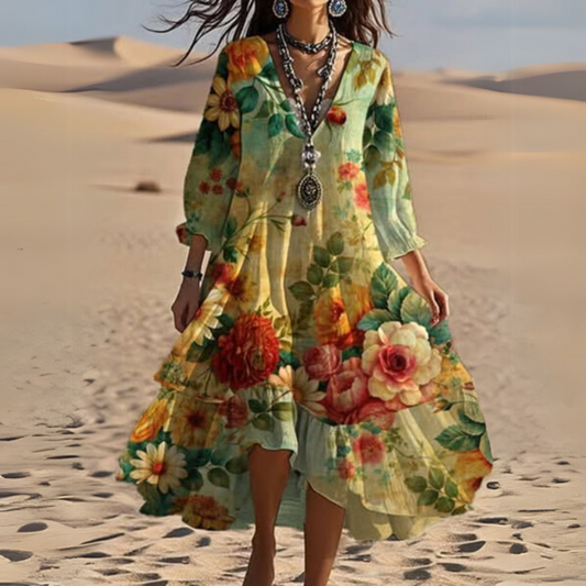Belora™ | Robe midi à col V imprimée