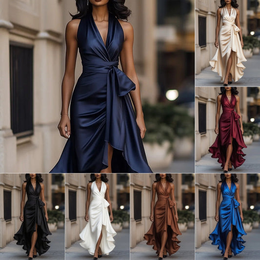 Gaëoria™ | Robe à volants à col V en satin