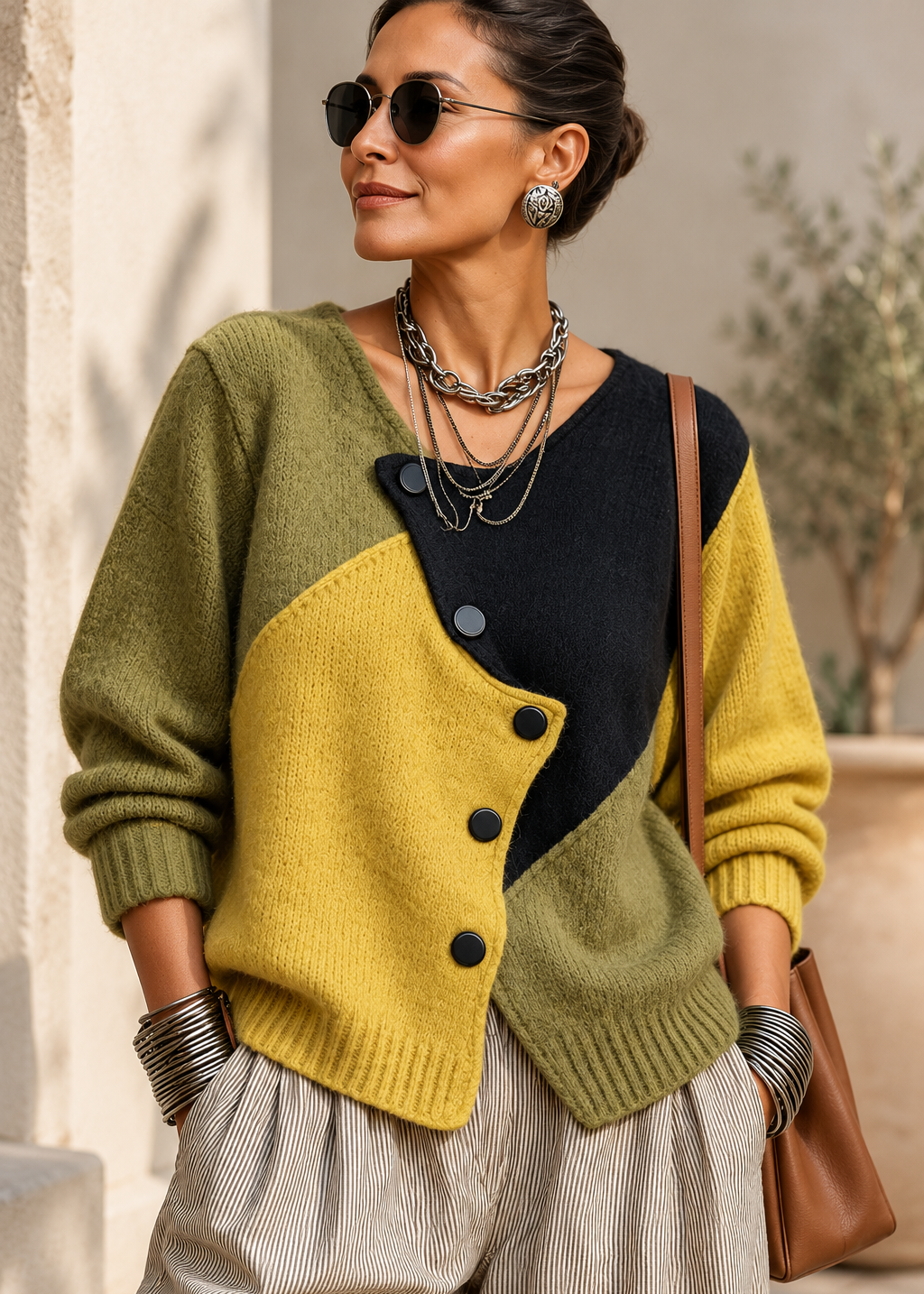 Azélie™ | Gilet en Maille à Blocs de Couleurs