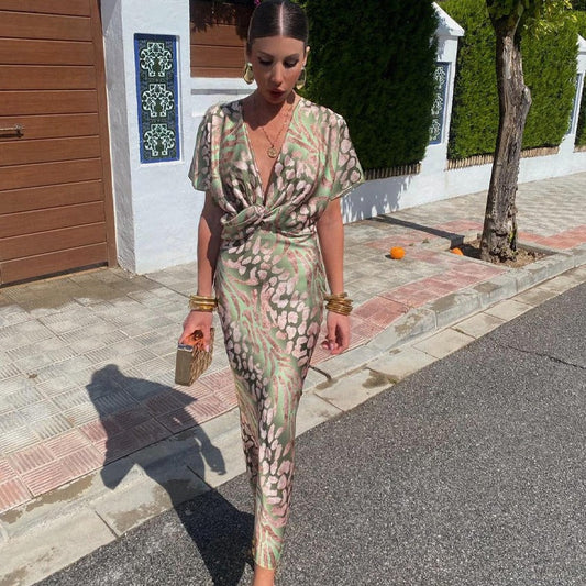 Briyana™ | Robe longue à col V imprimée