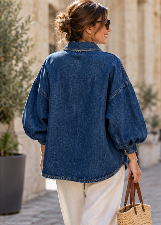 Zéliane™ | Veste en Jean Oversize à Boutons Dorés