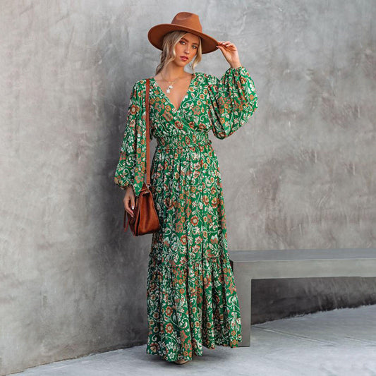 Gaëélia™ | Robe longue à col V imprimée