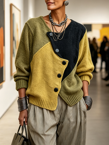 Azélie™ | Gilet en Maille à Blocs de Couleurs